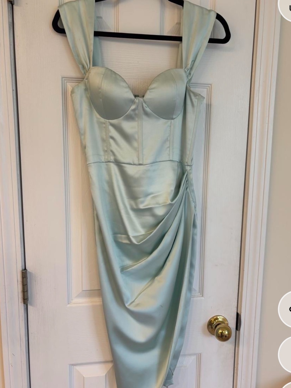 Satin Mint Midi Dress with Draped Skirt